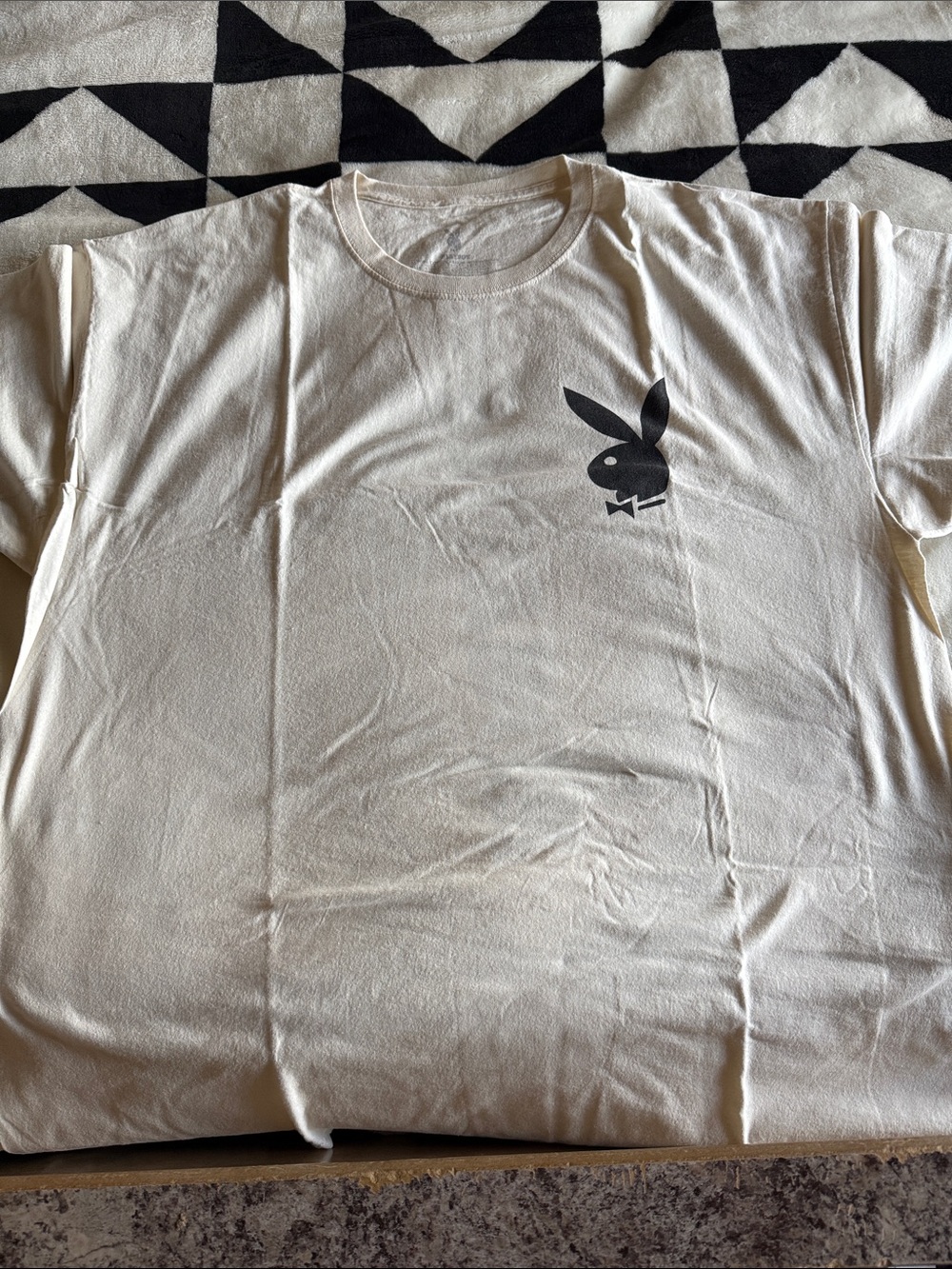 PLAYBOY Off-White Short Sleeve Tee with Black Bunny Logo